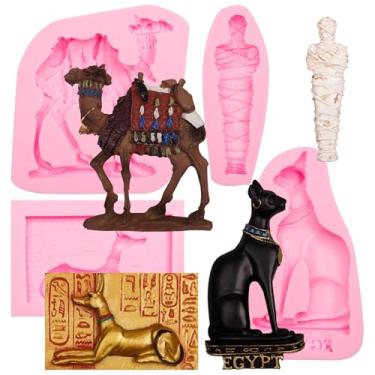 Imagem de Moldes de chocolate de silicone egípcio, 4 peças, molde de fondant para decoração de bolos, enfeite de cupcake de doces, artesanato de argila de polímero e resina epóxi