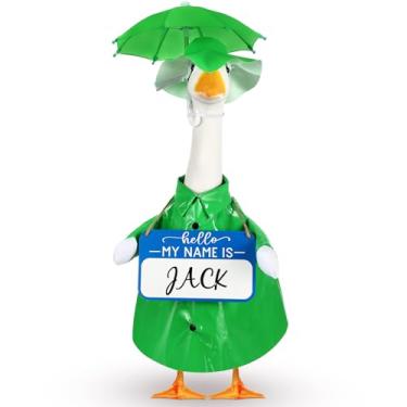 Imagem de Mindsoft 3 peças capa de chuva varanda ganso roupa de chuva guarda-chuva com nome personalizado placa de madeira para gramado cimento 58 cm estátua de ganso roupas ao ar livre pátio quintal decoração