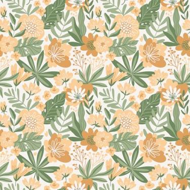 Imagem de EPPKILY Papel de parede floral descasque e cole laranja/rosa/verde papel de parede floral vintage papel de contato autoadesivo boho para paredes armários de quarto berçário rolo de vinil 44,5 cm x