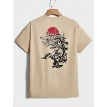 Imagem de Camiseta Masculina Algodão Arvore Sol Samurai Japão Streetwear - DM Cl