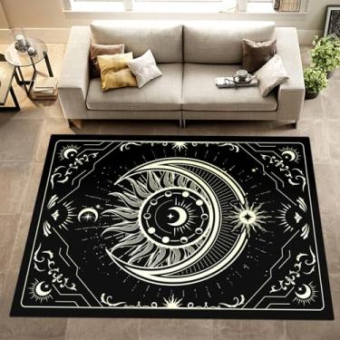 Imagem de Tapete boho de lua e cobra, tapetes antiderrapantes com design boêmio para quarto, sala de estar, estilo gótico, estrelas, tapete para decoração de casa, preto e branco (sol e lua, 152 x 101 cm)