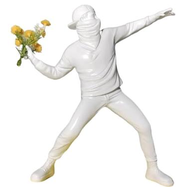 Imagem de Yahu Lando Banksy Street Graffiti Art Statue,Throwing Flower Boy Figurine,Resin Statue Ornaments,Living Room Dining Desk Decorations,Bookshelf Decorative Objects,Modern Home Decor(8.6"/White)