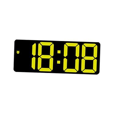 Imagem de Wswqop Relógio de Parede Digital, Despertador LED, Calendário de Mesa, Display de Controle de Voz com Data, Temperatura, Brilho Ajustável para Aprendizagem E, AMARELO, Tamanho real