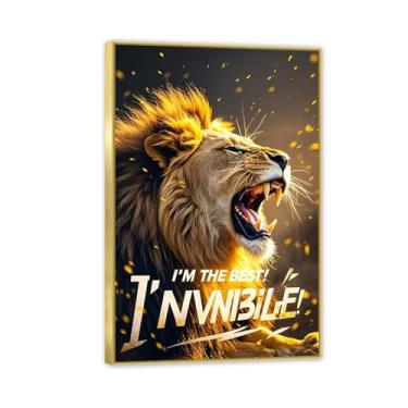 Imagem de Arte inspiradora de parede de escritório Sunshine Gold Frameden Lion King rugindo em tela pôsteres inspiradores de animais citações motivacionais imagens para decoração de parede de quarto masculino