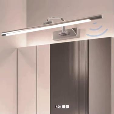 Imagem de Lâmpada LED para espelho de banheiro com sensor de movimento, lâmpadas de parede de ângulo ajustável de rotação de 180°, arandelas de parede à prova d'água, acrílico, inoxidável, luzes de imagem