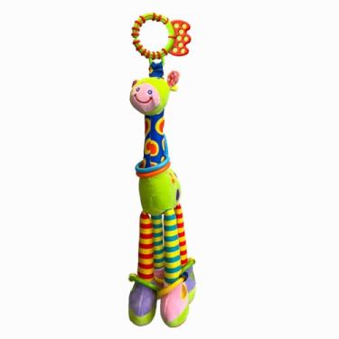 Imagem de Girafa de Pelúcia Infantil Brinquedo Educativo com Texturas Argola para Pendurar (Verde)