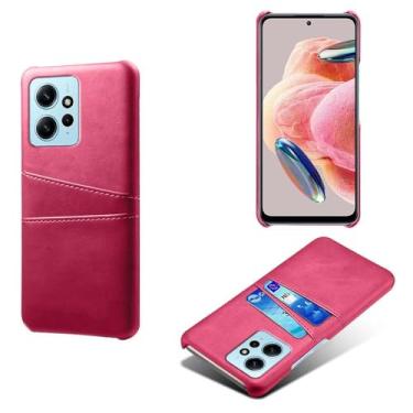 Imagem de Capas Compatível com Xiaomi Redmi NOTE 12 4G,Caso de couro PU-Tampa de telefone a prova de choque com 2 slots de cartão,Proteção anti-impressão digital e anti-gota-Rose Red