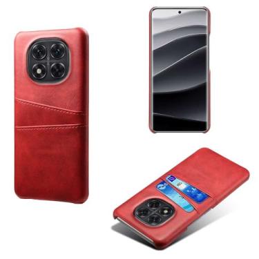 Imagem de Capas Compatível com Xiaomi Redmi NOTE 14 PRO 5G,Caso de couro PU-Tampa de telefone a prova de choque com 2 slots de cartão,Proteção anti-impressão digital e anti-gota-Red