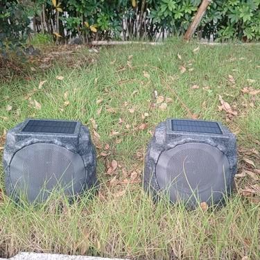 Imagem de DGREVIGX Alto-falante de pedra para uso externo, alto-falante de jardim à prova de intempéries cinza granito com grade de metal (preto 2)