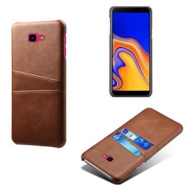 Imagem de Capas Compatível com Samsung Galaxy J4 PLUS,Caso de couro PU-Tampa de telefone a prova de choque com 2 slots de cartão,Proteção anti-impressão digital e anti-gota-Brown