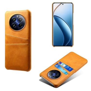 Imagem de Capas Compatível com OPPO Realme 12 PRO,tampa protetora de couro falso,design de saco de cartão com 2 fendas de cartão atrás,proteção anti-impressão digital e anti-gota-Yellow