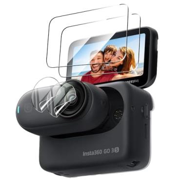 Imagem de Natbok Pacote com 2 protetores de tela compatíveis com Insta360 GO 3S + 2 protetores de lente de câmera, filme de vidro temperado 9H de cobertura total, HD transparente resistente a arranhões para