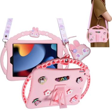 Imagem de Paorixln Capa infantil para iPad 9ª/8ª/7ª geração, iPad 10.2 com suporte, alça de ombro, 3 alças, capa para tablet à prova de choque de coelho fofo para iPad de 10,2 polegadas, crianças e meninas