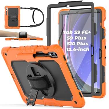 Imagem de BASE MALL Capa para tablet Samsung Galaxy Tab S10 Plus/S9 FE Plus/S9 Plus 5G de 12,4 polegadas, capa protetora à prova de choque com [protetor de tela de vidro temperado], suporte, alça de ombro e