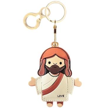 Imagem de Capa de couro para chaveiro AirTag, linda capa protetora para Apple Air Tag com chaveiro, localizador oculto, antiarranhões, rastreador GPS para chaves, bolsa, animais de estimação, mochila (Je sus A)