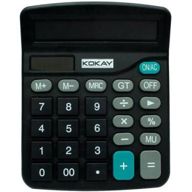 Imagem de Calculadora de Mesa 12 Dígitos Preta Kokay com Visor AMPLO e Teclas Gr