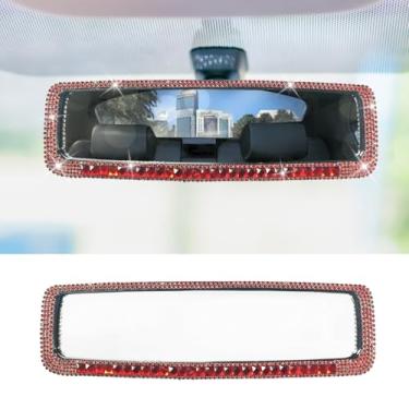 Imagem de Espelho retrovisor de carro brilhante, espelho retrovisor de carro de strass de clipe com diamantes de cristal, espelhos retrovisores internos de vidro HD, acessórios de decoração automotiva para