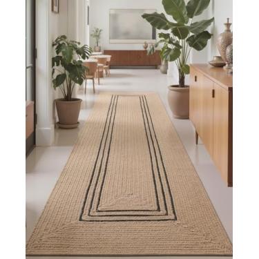 Imagem de LUMI Tapete de juta antiderrapante para corredor, tapete rústico natural de 6 x 18 cm, sem queda, tapete de área trançado para casa de fazenda, interior de alto tráfego para sala de estar, entrada