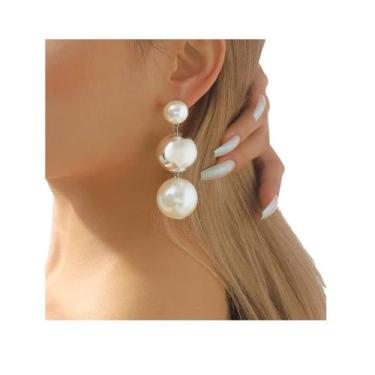 Imagem de L19-L03103-Brinco Bijuteria Festa Luxo Pérola Esferas Pendente 5j0901 