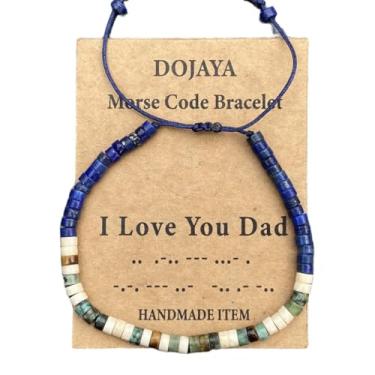 Imagem de DOJAYA Pulseira ajustável com código Morse I Love You Dad, lápis-lazúli de 2 x 4 mm com contas étnicas boêmias turquesa africanas, presente para o pai, joia personalizada para o dia dos pais, Medium