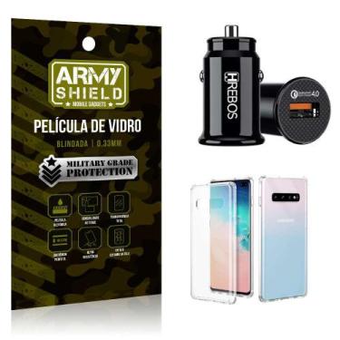 Imagem de Kit Carregador Veicular Turbo 18w com Capinha Samsung S10 Plus e Pelíc