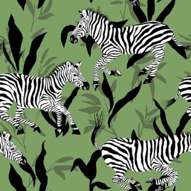 Imagem de VaryFloral Papel de parede verde zebra selva descasque e cole papel de parede botânico animal de pastagem removível decorativo zebra papel de contato para prateleira de gaveta de armário, pré-colado