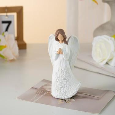 Imagem de Escultura de anjo de resina estatuetas colecionáveis europeias ornamento de arte bênção amigos pais crianças loja de escritório em casa decoração de armário de mesa artesanato (branco)