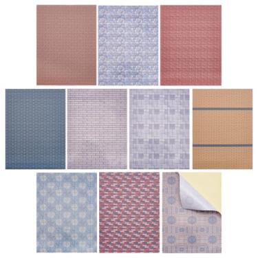 Imagem de PH PandaHall 10 folhas de papel de parede de alvenaria de casa de boneca, mini adesivo de decoração de piso 10 estilos, papel de parede de boneca em miniatura autoadesivo, papel de parede para fundo