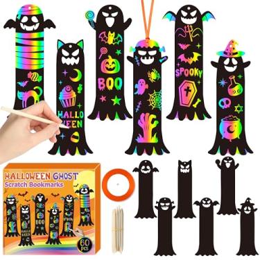 Imagem de CY2SIDE Marcadores de livro fantasma de Halloween – 60 peças Boo Spooky Bookmarks para crianças, faça-você-mesmo fantasma fofo cor mágica raspadinhas de papel artesanato para crianças atividades em