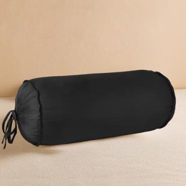 Imagem de SAHARBEDDINGS 2 peças de capa de almofada de pescoço cervical com fronhas reforçadas de algodão para almofada cilíndrica e fecho de cordão fronha de gola redonda (preta, travesseiro de rolo 26x6