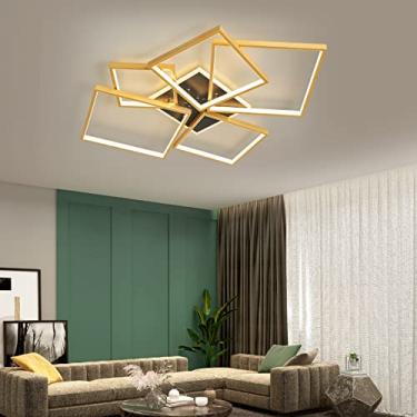 Imagem de Pode ser escurecido luz de teto com controle remoto 3000 K-6500 K Alumínio + Silicone Luz De Teto, Lustre Luminária Para Cozinha Quarto Sala de estar (Dourado, L91*W68*H8 cm)