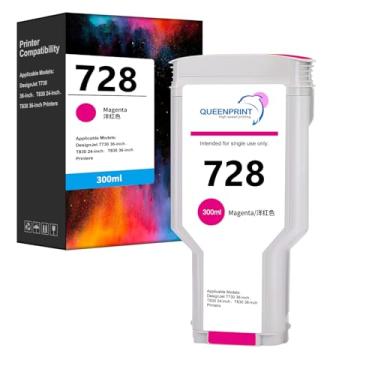 Imagem de QUEENPRINT High speed printing 728 cartuchos de tinta para substituição de cartucho de tinta magenta 728 para impressora de plotter de grande formato DesignJet T830 MFP e T730 1 MBK