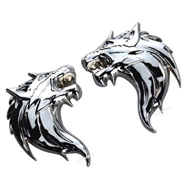 Imagem de 2 peças de adesivos de emblema de cabeça de lobo 3D para carro lateral para-lama traseiro emblema adesivo para Mustang ChevroletEmbRoom prata EmbRoom