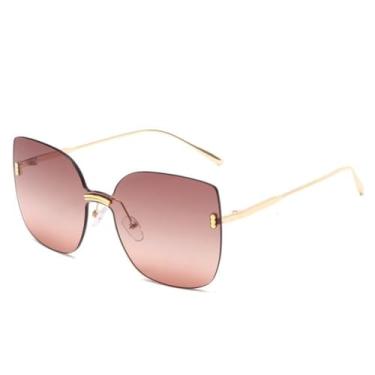 Imagem de Óculos de sol grandes sem aro, estilo olho de gato, luxuosos, masculinos, sem armação (C1 vinho tinto)