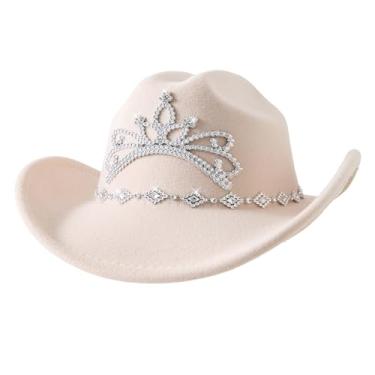 Imagem de Jastore Chapéu de vaqueira ocidental infantil com coroa design de tiara para meninas e meninos chapéu de princesa cowboy fantasia de Halloween, Bege, 5-10 Years