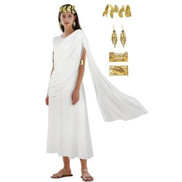 Imagem de JEGERMIG Fantasia de Deusa Grega Estátua da Liberdade, vestido longo branco, roupa de cosplay de Halloween, Branco, G
