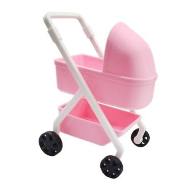 Imagem de YIJU Carrinho de bebê para casa de bonecas em escala 1/12, mini berço de bebê, boneca realista, carrinho de bebê, brinquedo para decoração de berço, Rosa