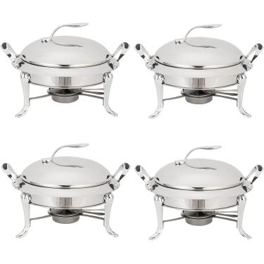 Imagem de Conjunto De Pratos De Aquecimento Em Aço Inoxidável Redondo Tamanho Completo Buffet Servidor Catering Jantar De Casamento Aquecedor De Alimentos Com Tampa De Panelas E Supor, Silver, 2 Pack