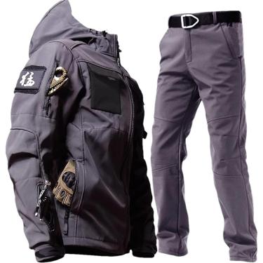 Imagem de Jaqueta Masculina Com Capuz De Inverno Conjuntos De Calças De Lã Tático Militar Ao Ar Livre Caça Com Vários Bolsos, Gray Sets, 3XL