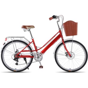 Imagem de Bicicleta Urbana De 24/26 Polegadas, Bicicleta Beach Cruiser De 7 Velocidades, Estrutura De Aço Carbono, Cesta Dianteira E Porta-bagagens Traseiro, C, 24inch