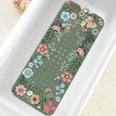 Imagem de Tapete de banheira antiderrapante, tapete de banheira extra longo Bohemia, tapete de chuveiro com ventosas e orifícios de drenagem para adultos, crianças e idosos, 100 x 40 cm