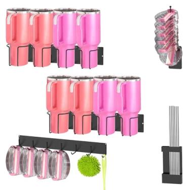 Imagem de 2 peças, 4 xícaras, aço carbono, suporte magnético para bebidas, economia de espaço, organizador de garrafa de água ajustável para geladeira e cozinha