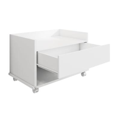 Imagem de Mesa Auxiliar Móvel com Rodízios, 3 Compartimentos, Branca, para Impressora e Organizadores
