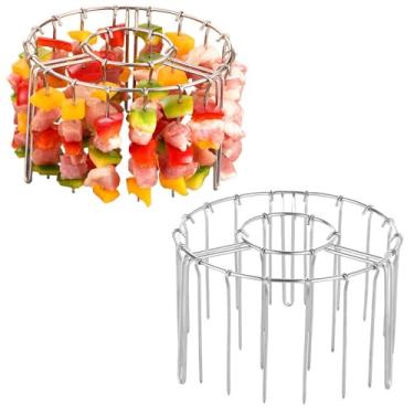 Imagem de Rack de espeto redondo de aço inoxidável 304 engrossado atualizado com 24 espetos, acessórios para fritadeira a ar para cozinhas, cozinhar espetos de churrasco (pacote com 2)