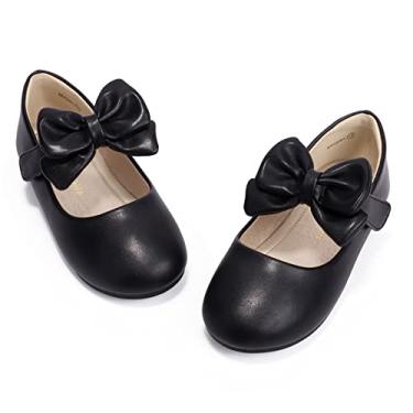 Imagem de PANDANINJIA Vestido Angela Mary Jane para bebês/crianças pequenas bailarinas com laço florista festa de casamento bailarina sapatos rasos, Me PU preto, 10 Toddler