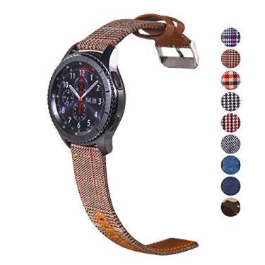 Imagem de DELELE para Samsung Gear S3 / Galaxy Watch pulseira de 46 mm, tecido colorido de 22 mm, pulseira de substituição de couro de nylon para Samsung Gear S3 Frontier/Classic/Galaxy Watch 46 mm masculino (marrom)