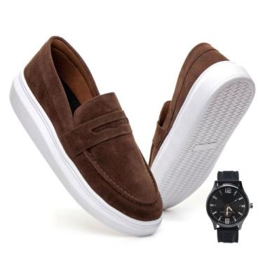 Imagem de Mocassim Masculino Sola Alta Loafer Couro Camurça Conforto Qualidade +