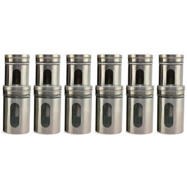 Imagem de Kit 12 Saleiro Pimenteiro Porta Condimentos Em Vidro e Aço Inox Com Aj