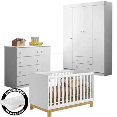 Imagem de Quarto De Bebe Guarda Roupa Comoda Mdf - Berço e colchão - Phoenix Bab
