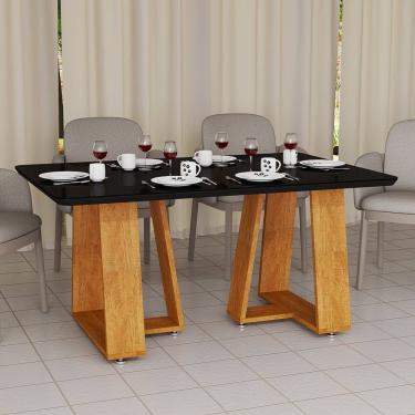 Imagem de Mesa de Jantar Retangular Tampo com Vidro Para 4 Lugares 120x80 Cozinha Pequena e Sala de Estar